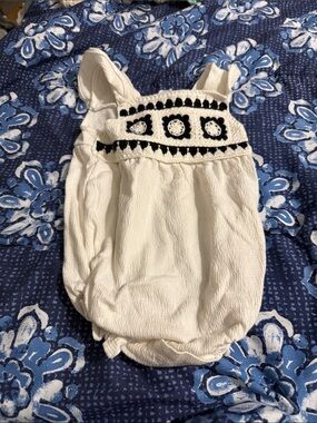 White Baby Romper with Black Crochet Detail